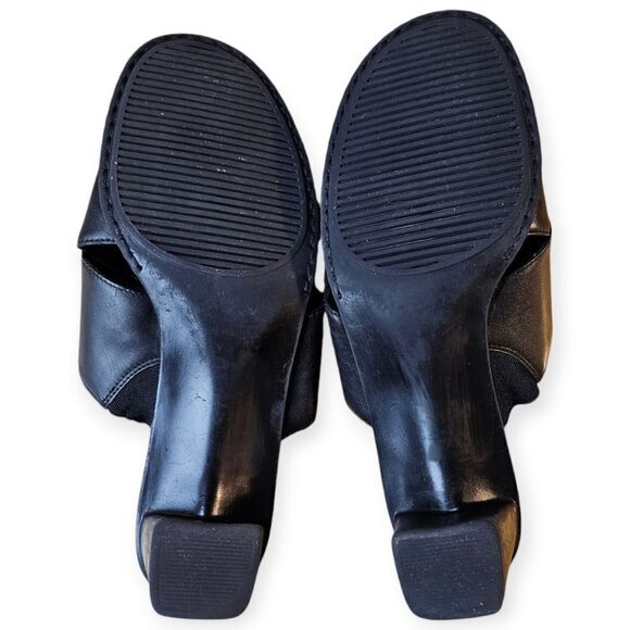 Mantles Black Leather Block Heel Sandals Size 10 - Picture 7 of 9